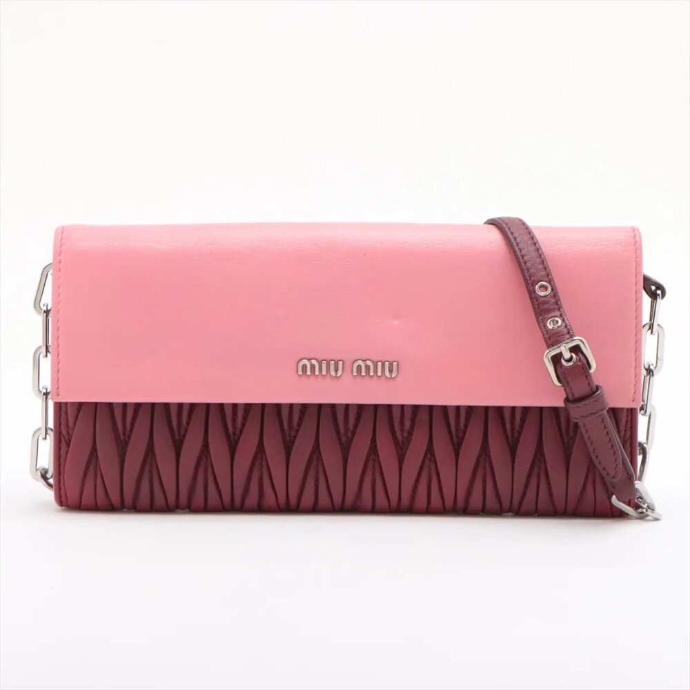 Miu Miu Miu Matelassé Chain Wallet Shoulder Bag Leather Long for Women